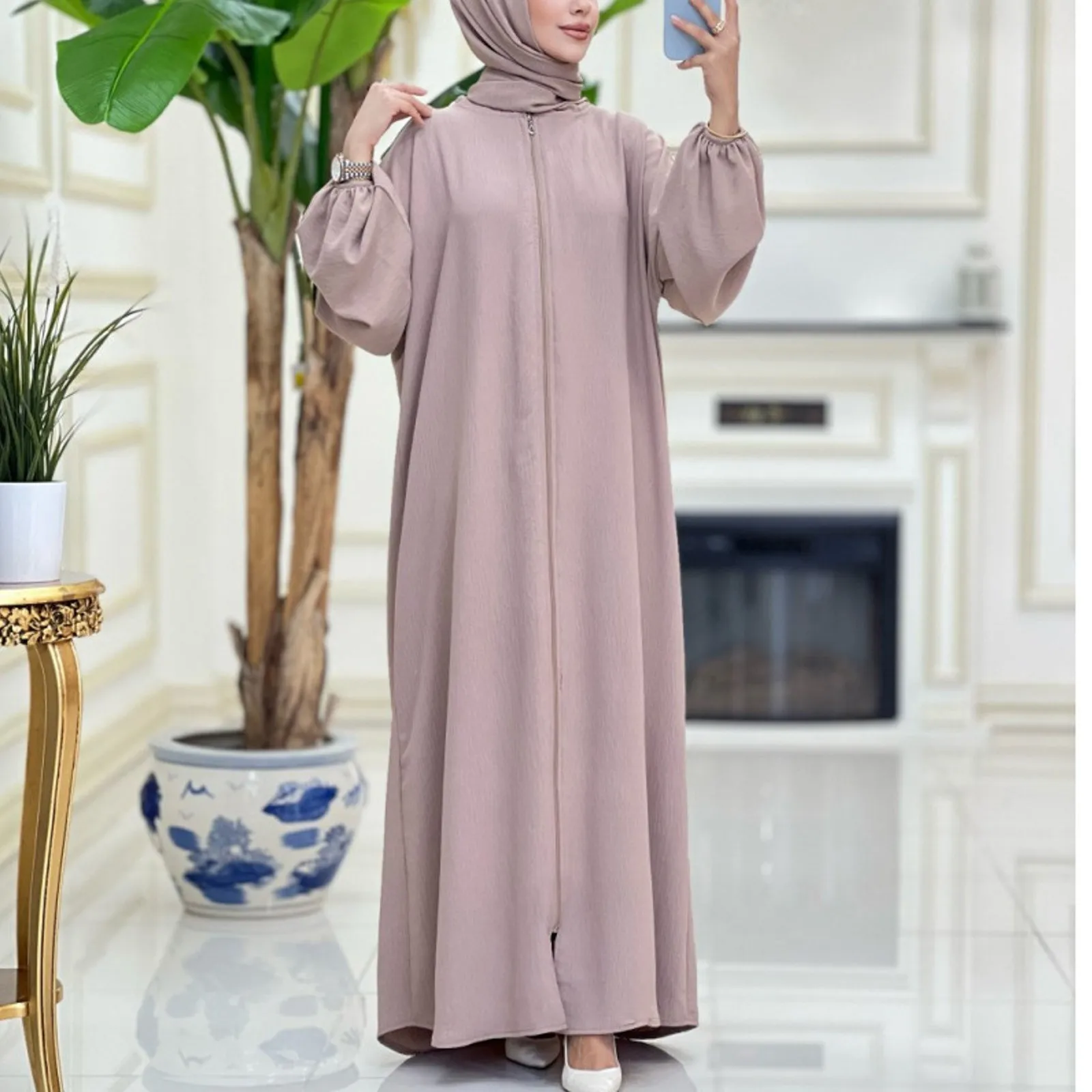 Dubai Abaya Solid Colour Loose Casual Long Sleeve Dresses Muslim Woman Dresses Ramadan Robe Abaya Islamic Dresses Outfits