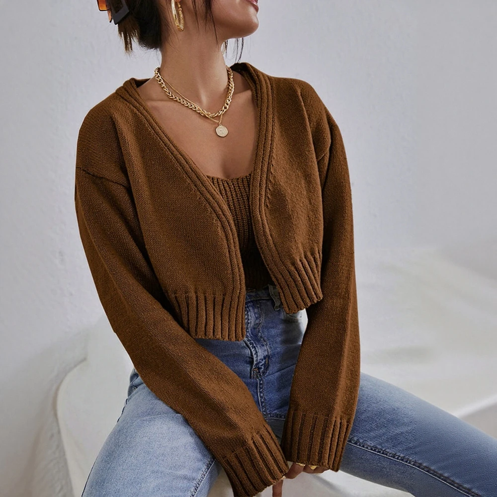 

Women's Autumn Sweater K-Fashion Long Sleeve Cardigan Slim Fit Casual Plain Top for Ladies