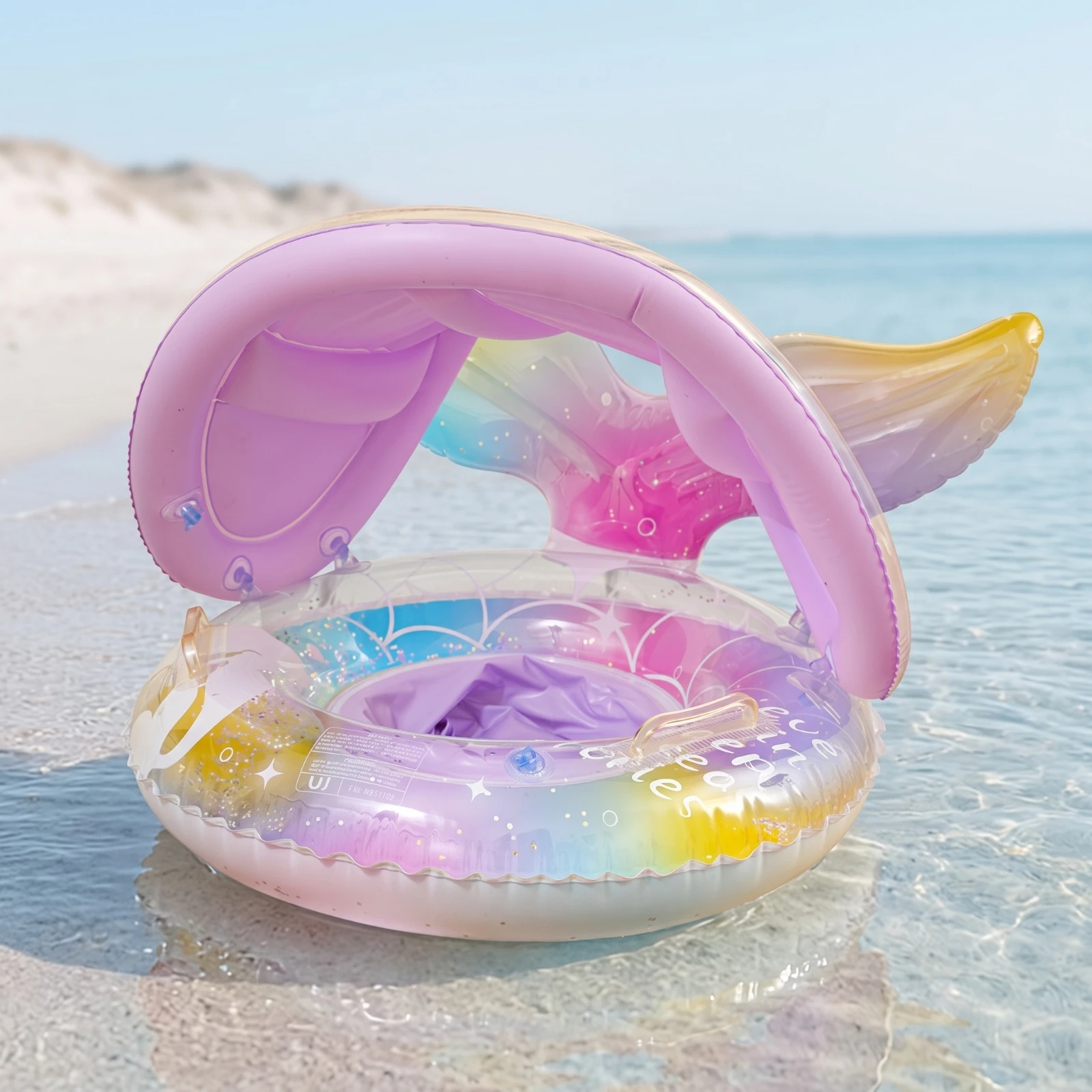 Baby Buoy with Canopy Mermaid-Style Inflatable Swim Tube with Seat Inflatable Buoy Boat Swimming Swim Car Boat Pool
