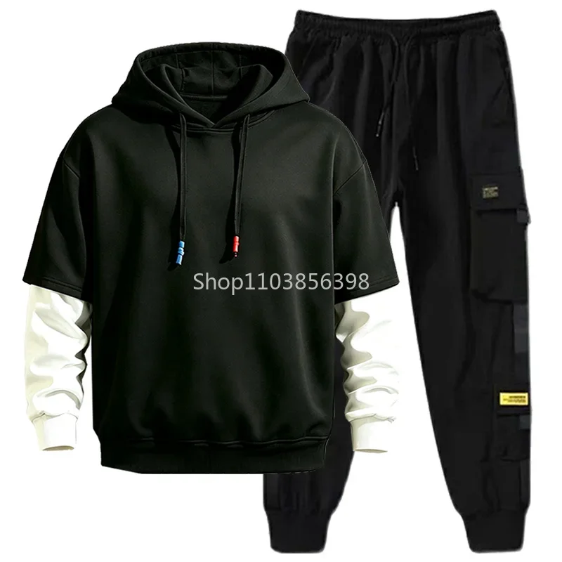 Men's Casual Hooded Sweatshirt Set Streetwear Fitness Autumn Winter Sports Outdoor Trendy Tracksuit Pants Hight Street Male 5XL