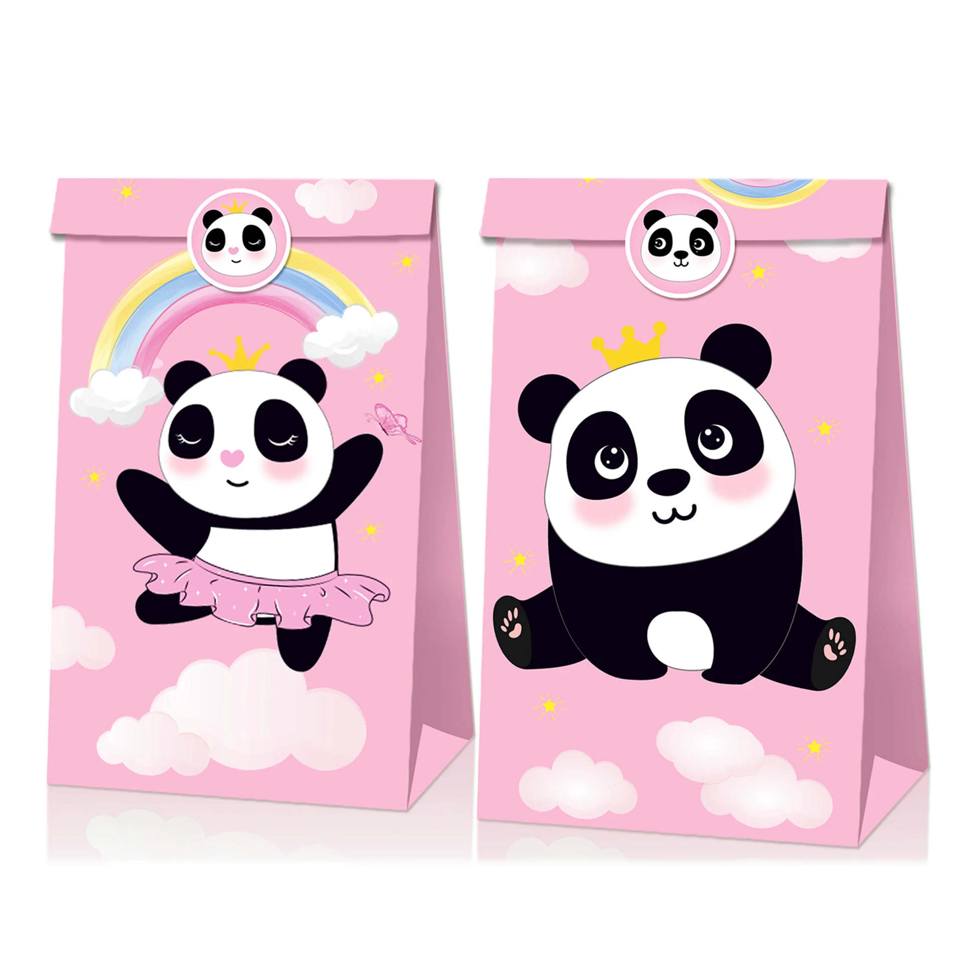 X10 12 Pieces Kit Lovely Panda Party Paper Gift Bag With Stickers 150G Quality Environmental Kraft Paper Gift Paper Packing