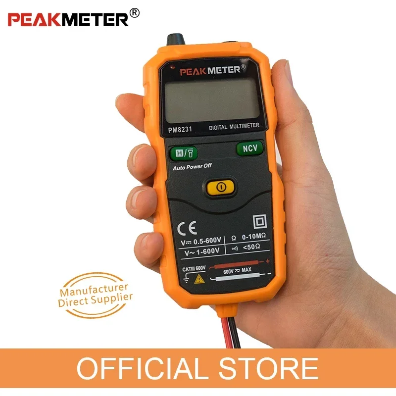 PM8231 PEAKMETER Mini Digital Multimeter Smart AC DC Voltage Testing Tool with True RMS Auto Range NCV Flashlight and Backlight