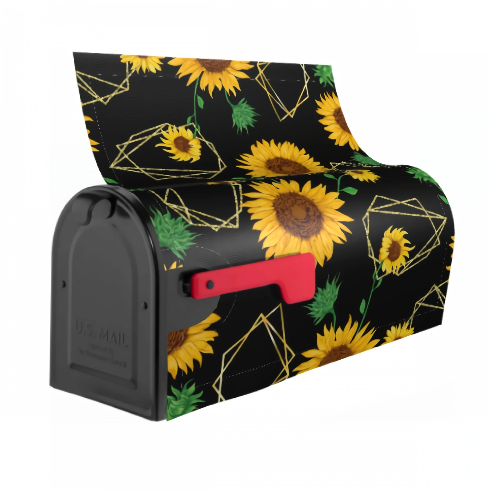 Yellow Sunflowers Magnetic Mailbox Cover Golden Polygon Geometry Mailbox Cover Waterproof Mailbox Wraps Post Letter Box Decor