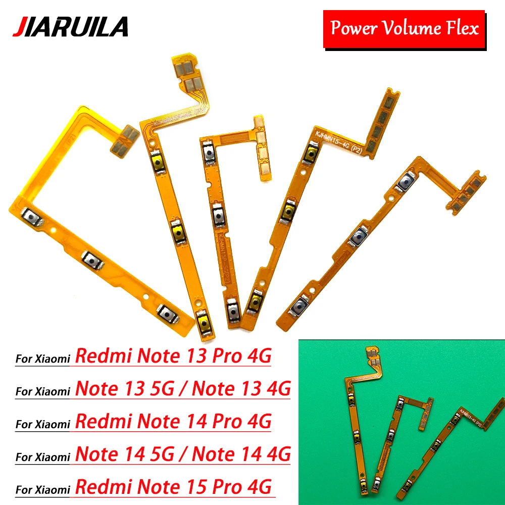 50Pcs, Power Button Switch & Volume Up Down On Off Button Flex Cable For Xiaomi Redmi Note 13 14 15 Pro Plus 4G 5G Note 13 5G