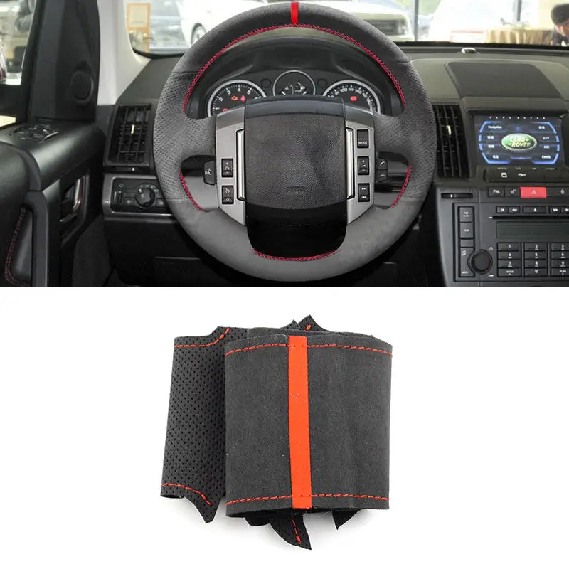 

For Land Rover Discovery 3 2004-2009 Old Range Rover Sport 2005-2008 Suede Leather Car Steering Wheel Cover Trim red line strip