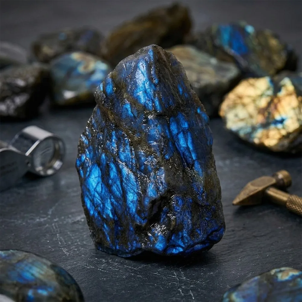 Polished Labradorite Irregular Crystal 20-200g Natural Raw Stone for Reiki Healing, Moonstone Mineral, Aquarium Decor