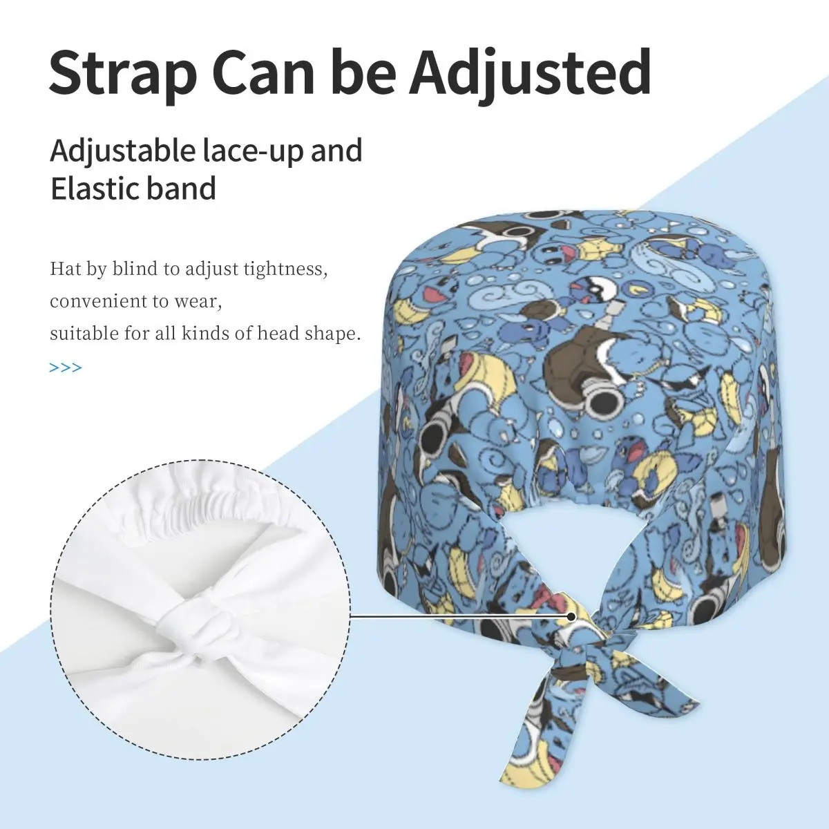 Custom Cartoon S-Squirtle Movie Scrubs Cap Surgical Hats Women Men B-Blastoise Operating Room Cap Nursing Cap Lab Works Hat view 3