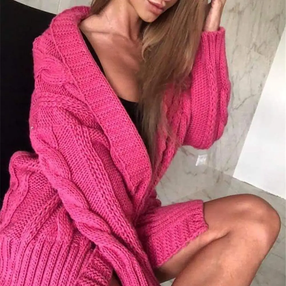 

Women Sweater Coat Knitting Loose Mid Length Twisted Texture Long Sleeves Warm Soft Casual Women Winter Cardigan Coat Knitwears