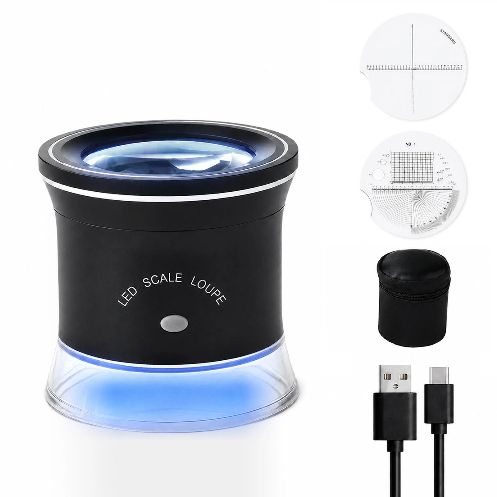Portable 30X Scale Magnifying Glass with 6 LED & 3 UV Lights - Rechargeable USB Jewelry Loupe for Stamp, Coin, and Antique