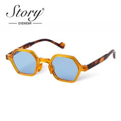 STORY Vintage Klinknagel Schildpad Vierkante Zonnebril Vrouwen Mannen 2022 Brand Design Retro Zwart Blauw Lens polygoon Zonnebril S4442D