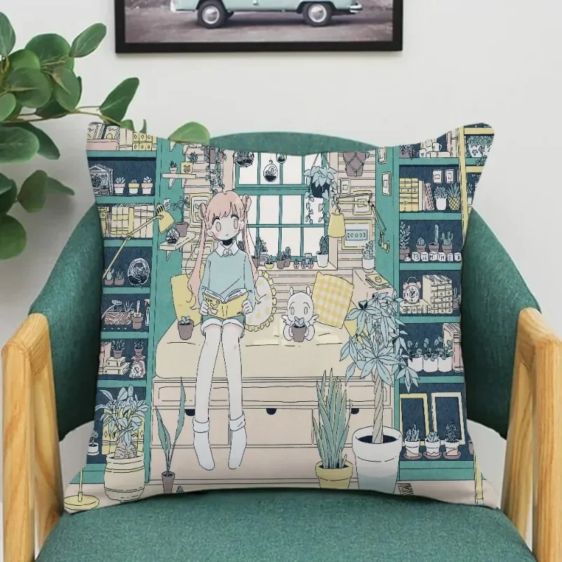 Anime Girl Decorative Pillowcases Cushion Cover Living Room Sofa 40x40 45x45 Peach skin polyester pillowcase