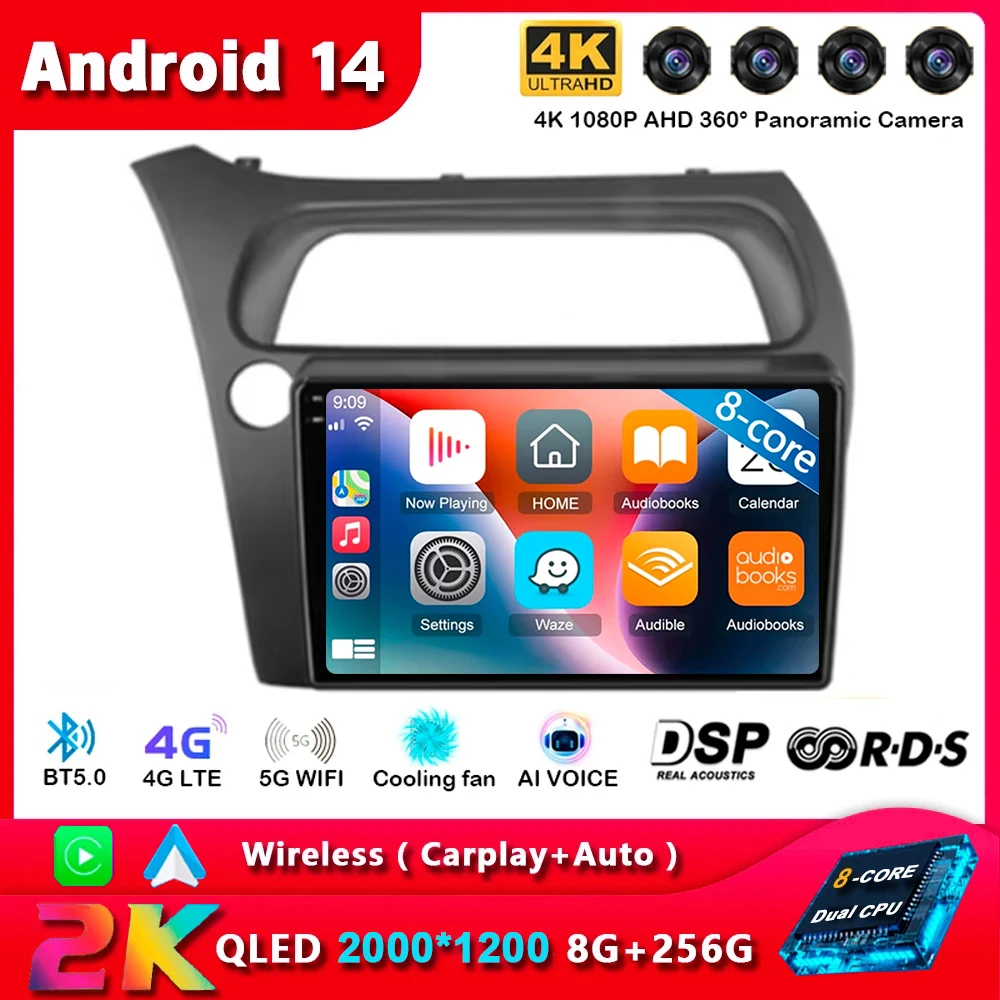 

Android 14 Carplay Auto For Honda Civic Hatchback 2006 2007 2008 2009 2010 2011 Multimedia Car Radio Player WIFI+4G 2DIN Stereo