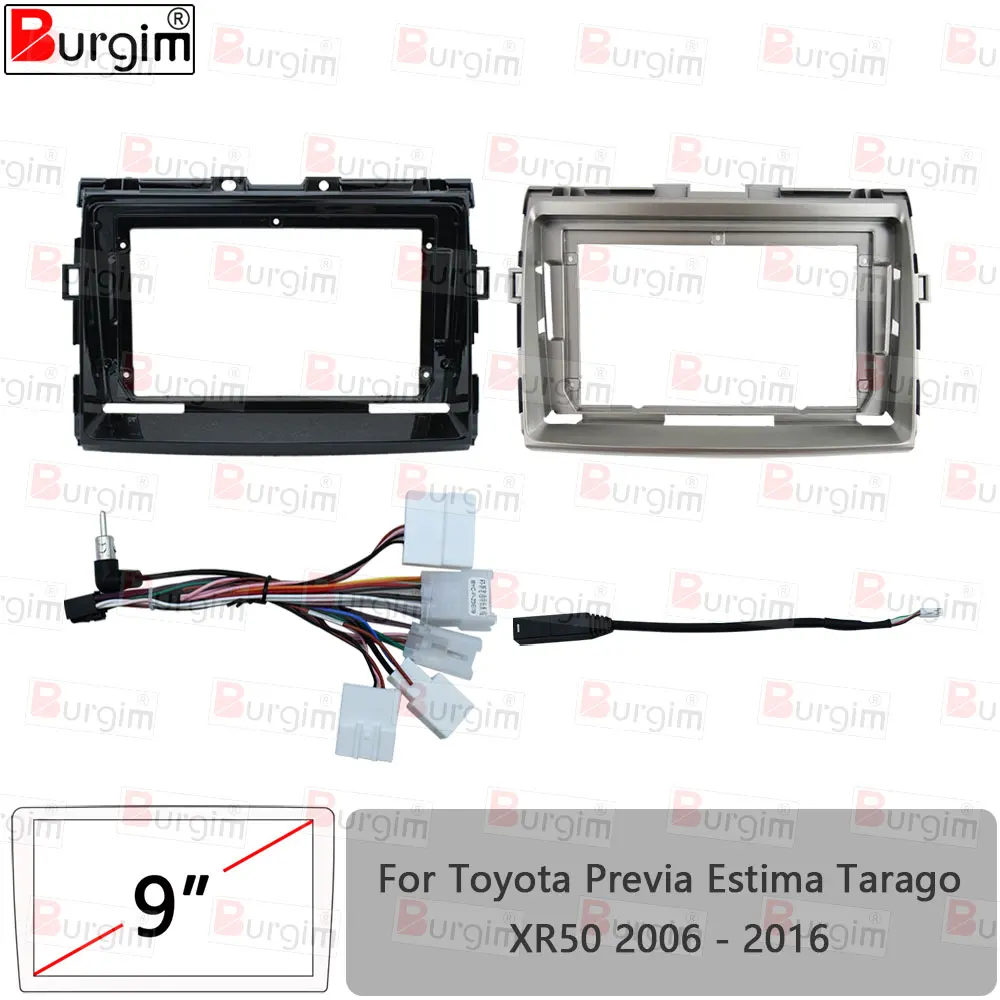 Car Radio Fascias Frame For Toyota Previa Estima Tarago XR50 2006-2016 9 inch Stereo Panel Wiring Harness Power Cable Adapter