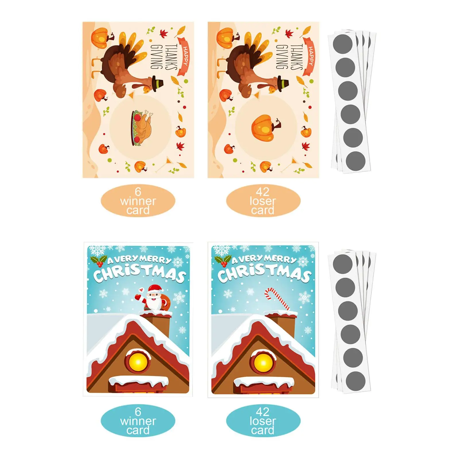 クリスマス・スクラッチカード48枚セット。景品や賞状、子供向けの冬のギフトに最適なクリスマス用品。