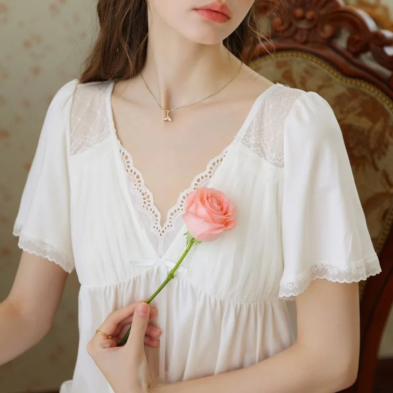 2026 New Women's Summer Nightgown with Chest Pad, Plus Size Modal Fabric in Popular French Princess Style