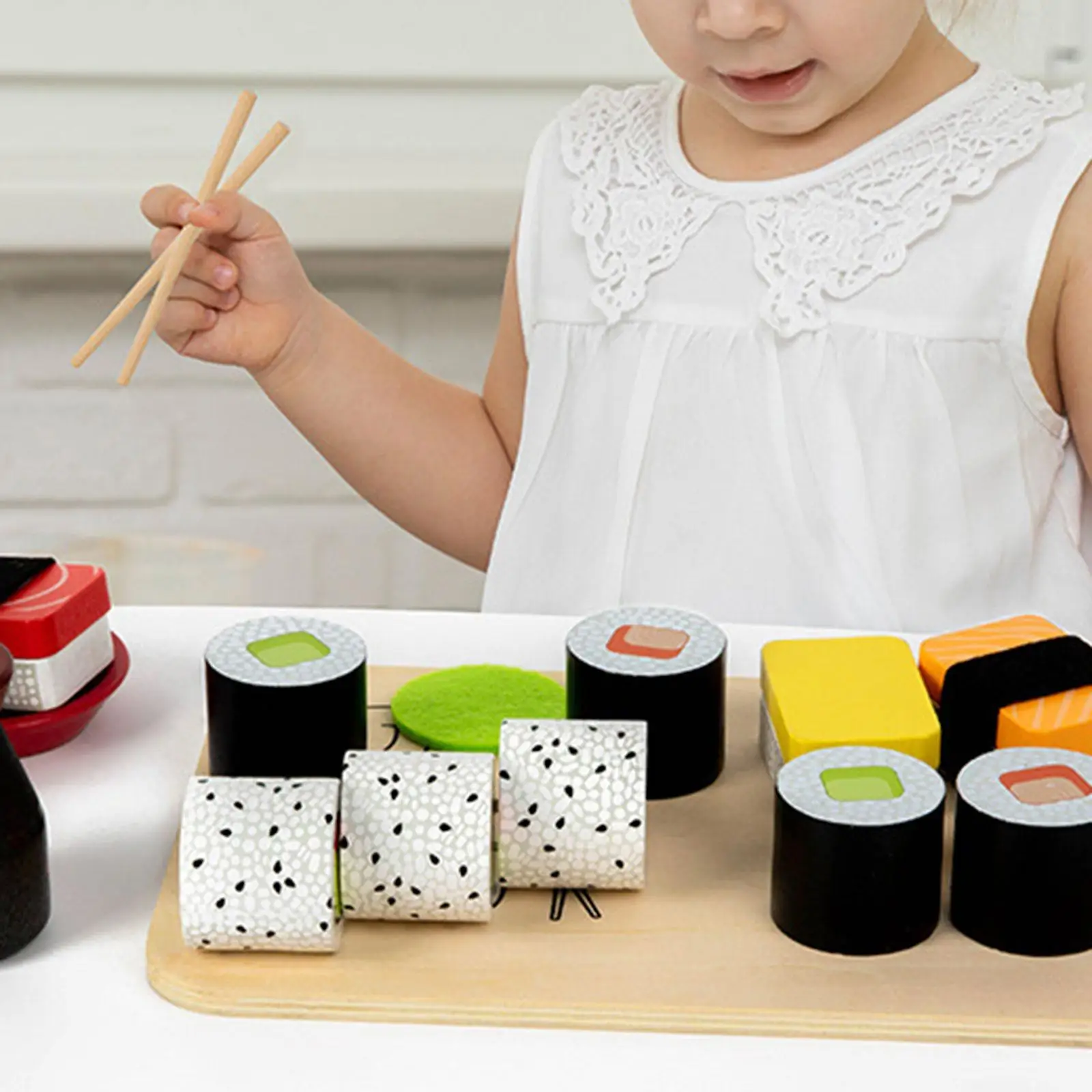 Pretend Play Kitchen Toys Wooden Sushi Playset for Children Ages 3+