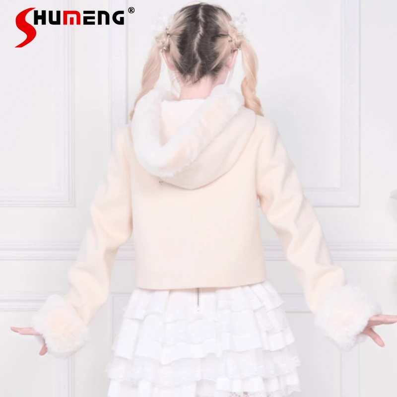 

Rojita Sweet Slimming Y2K Outerwear Short Coat Hidden Button Bow Waist Lolita Mine Series Mass-Produced SC Woolen Jacket Top