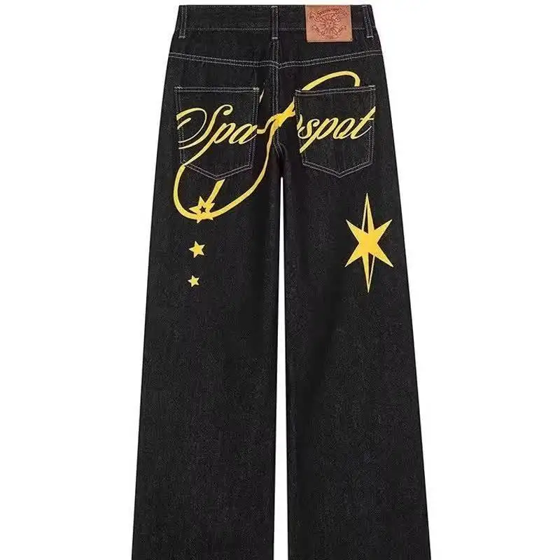

2026 New American Retro Star Washed Jeans Men Women Machete Pants Hollow Irregular Wide Leg Trousers Casual Floor Length Denim