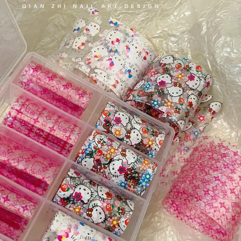 Kawaii Sanrio Hellokitty Transfer Paper Thai Cool Hot Girl Kitty Nail Art Transfer Paper French Kitty Cat Nail Art Stickers Gift