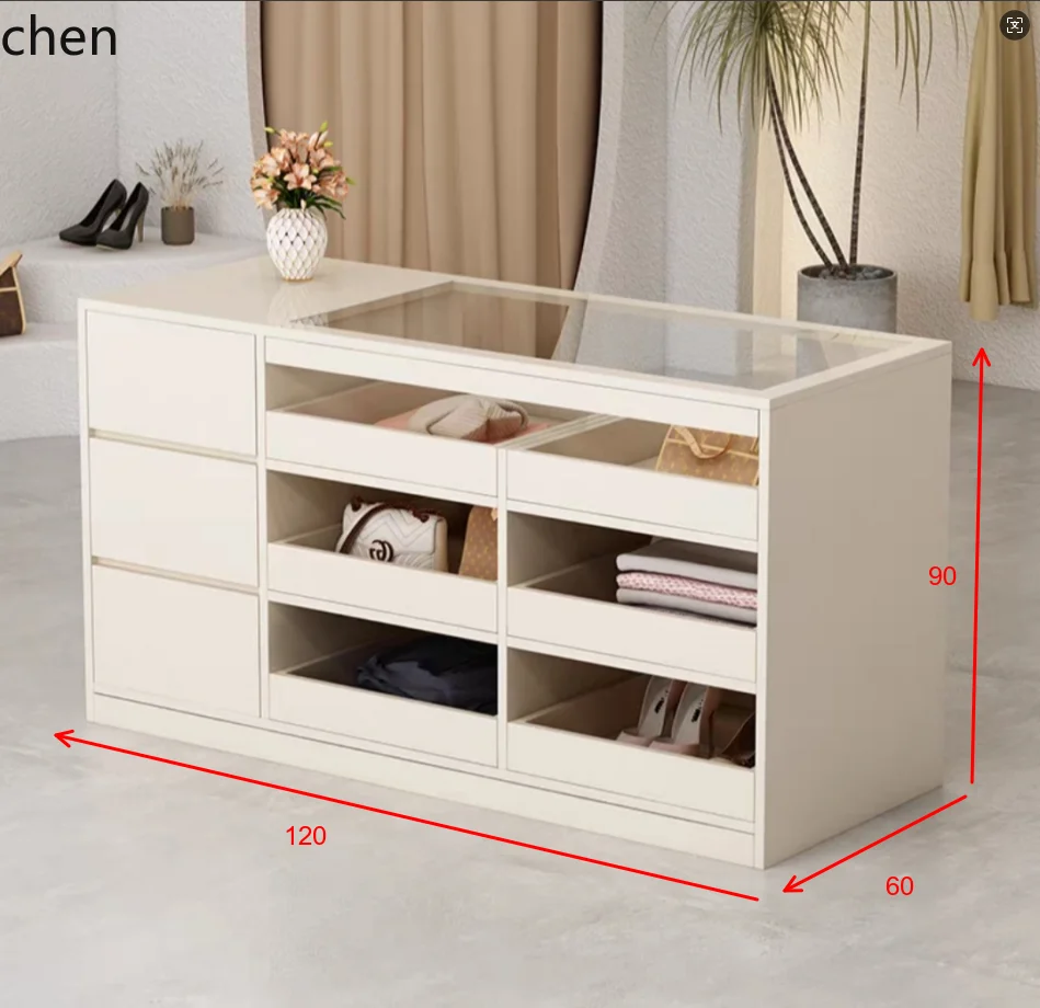 YFY  Clothing Store Island Cabinet Storage Display Stand with Glass Cashier Counter