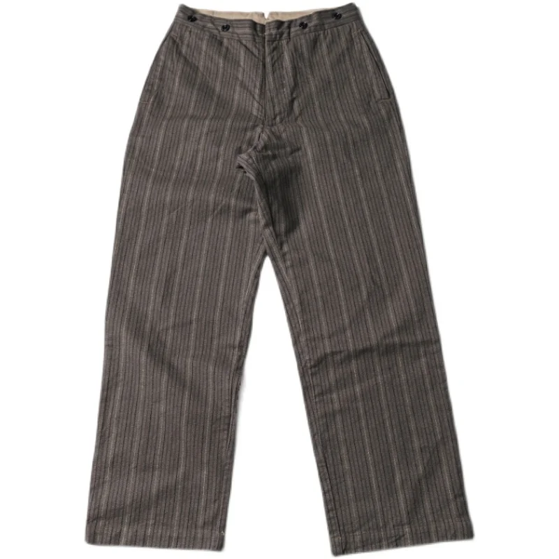 Rugged Bronson Vintage Striped Work Pants Men\'s Loose Casual Trousers High Waist No Stretch Youthful Energy All Seasons
