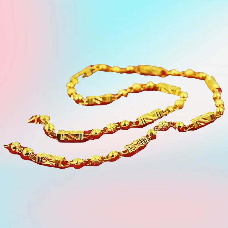 

new 9999 real gold 24K Men's Domineering Jewelry Solid Hexagonal Buddha Bead Necklace Unisex Jewelry