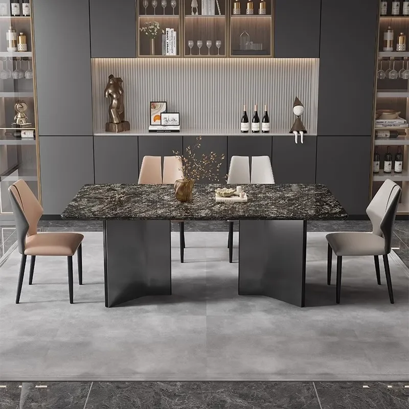 طاولة طعام فاخرة من الحجر البلاتيني الماسي، طاولة طعام منزلية من الرخام عالي الإحساس، فاخرة