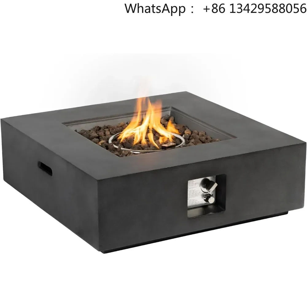35-Inch Outdoor Propane Fire Pit Table, Square Dark Grey Fire Table with 50,000 BTU Heat Output