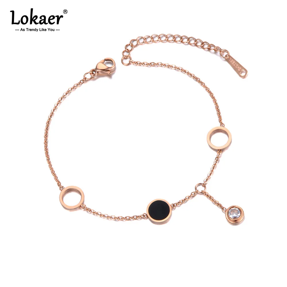 Lokaer 316L Edelstahl-Armbänder mit schwarzem Acryl-Kreis für Frauen, einfache Persönlichkeitsgeschenke, Großhandel B19054