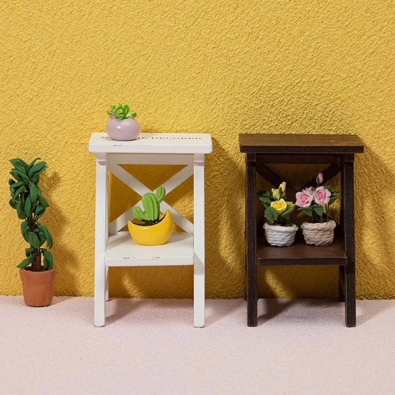 1:12 Dollhouse European vintage Wooden Shelf Flower Stand Mini Doll House Furniture Model Simulation Furniture Accessories 