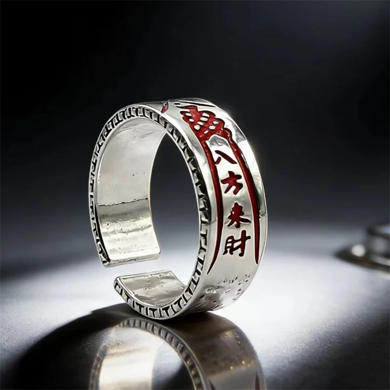 Lucky Fortune From All Directions Prayers For Blessings Ring Men Jewelry Personality 6.6mm Wide Ring Male Hand Accessories Open
