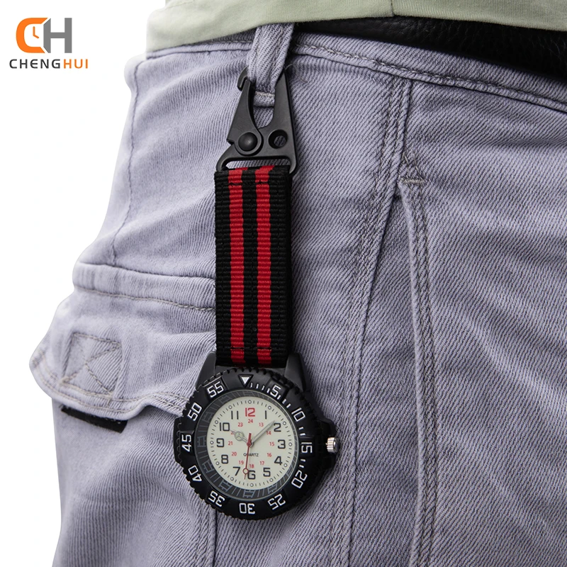 Fob Belt Clip Watch Nylon Strap Pocket Watch Quartz Waterproof Sports Hiking Carabiner Hook Watch Outdoor Hanging Nurse Clocks