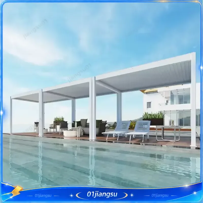 Customizable Manual Aluminum Pergola Outdoor Waterproof Retractable Folding Roof Gazebo Grey Dark Popular Garden Arbor Shade