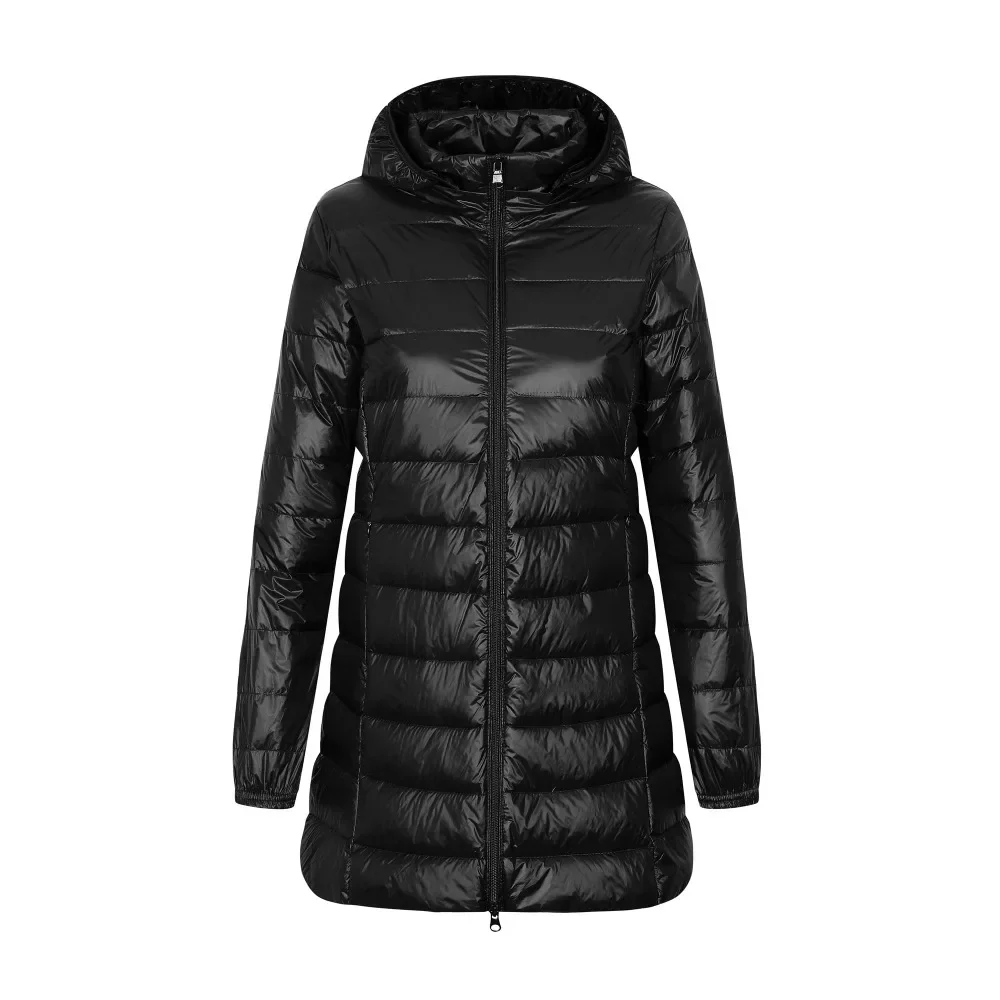 2025 New European Ladies Coats Long Autumn Winter Hat Detachable Light Down Jacket Women Hooded Outerwear Female Warm Coat