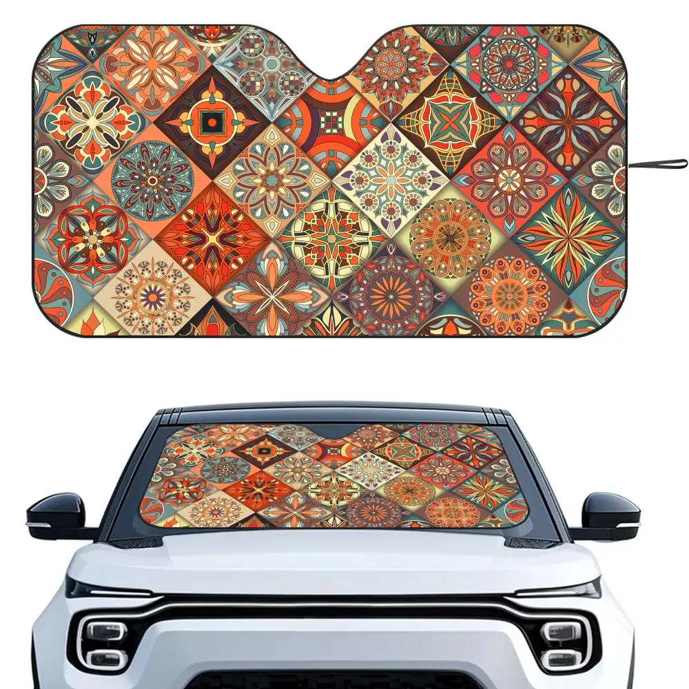 

Красочный солнцезащитный козырек с узором в виде мандалы, многоразовый, из алюминиевой фольги, с защитой от ультрафиолета, пятислойная теплоизоляция, солнцезащитный козырек для лобового стекла