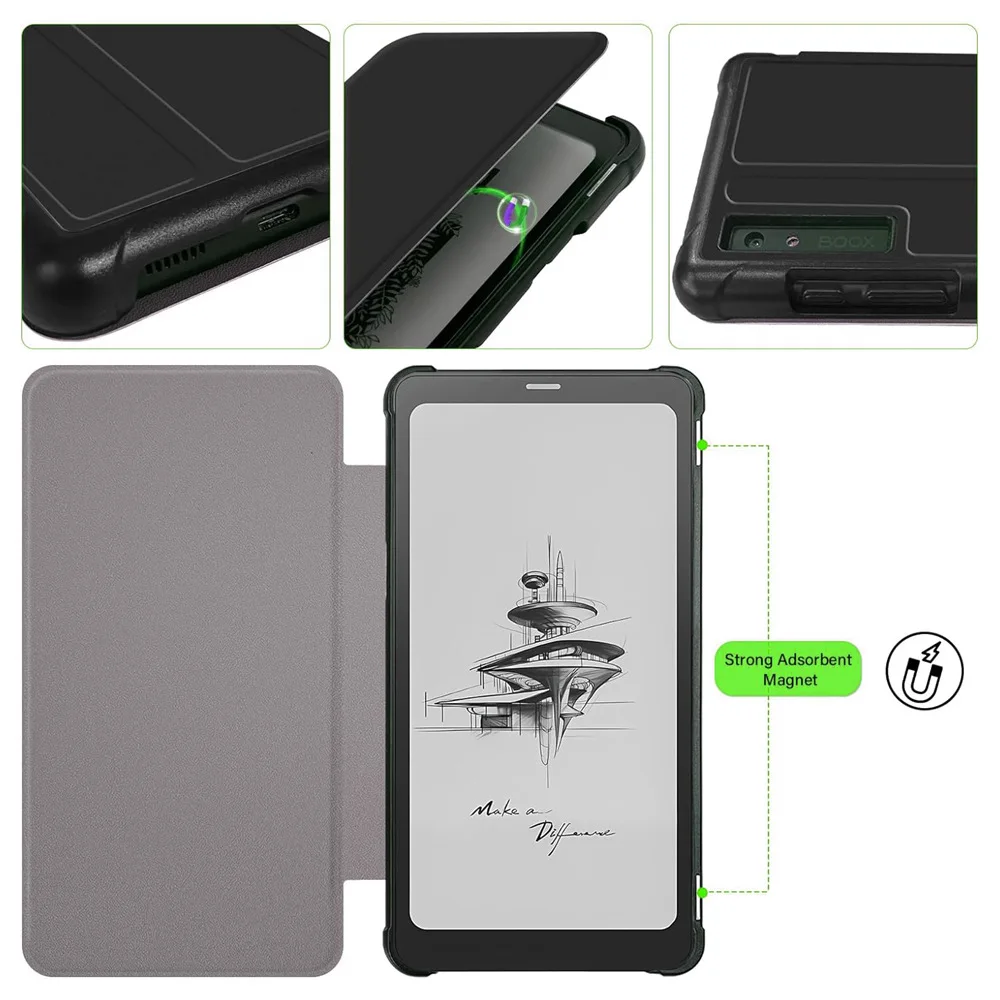 Leather 6.13 inch e-Reader Case Auto Sleep/Wake Shockproof Protective Cover Anti Scratch for Onyx Boox Palma/Kant 2