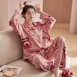 Disney Toy Story Lotso Pajamas for Women Spring and Autumn Sweet and Cute Long Sleeve Pants Suit Home Clothing Gift Wholesale