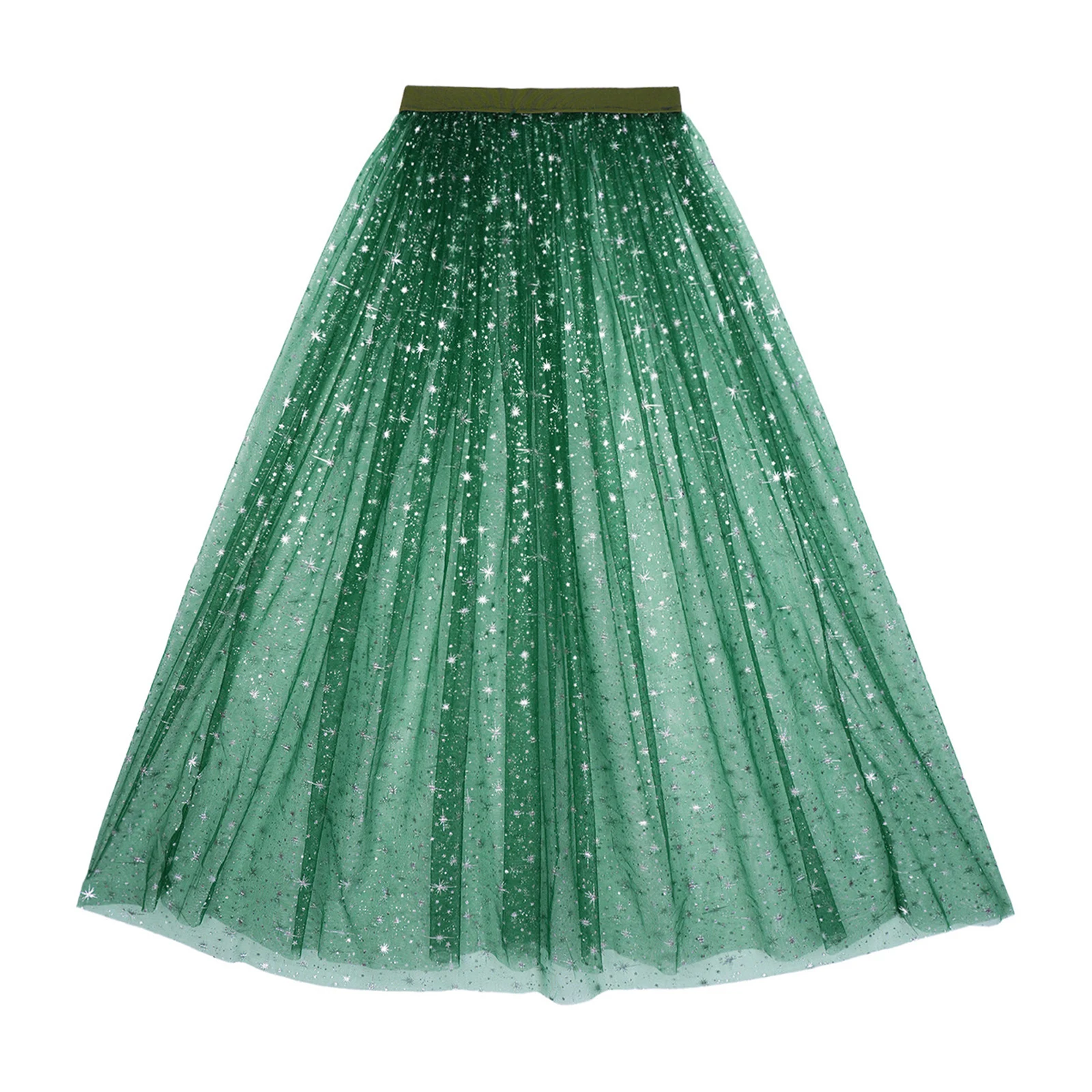 Shiny Star Print Mesh Bodycon Skirt for Women Sheer Elastic High Waist Metallic Cover Up Miniskirt Accessories Lyrical Dancewear