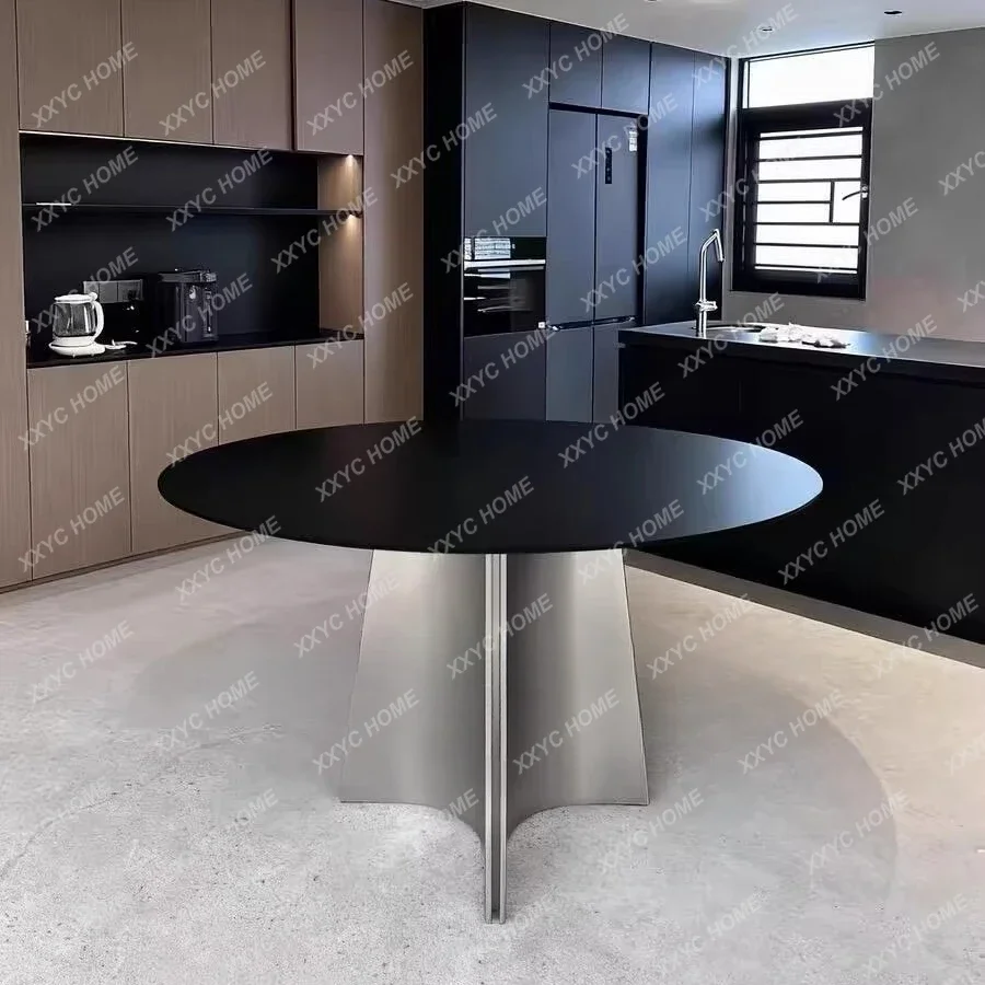 Jminimalist household stainless steel table legs dining table small apartment rock slab round dining table high sense