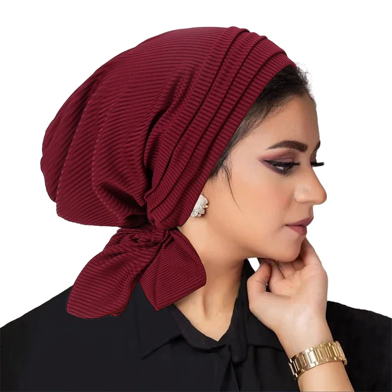 1pc Frauen Haarausfall Hut Chemo Cap Motorhaube Turban Hijab muslimischen Rüschen Plissee Schal Kopf bedeckung