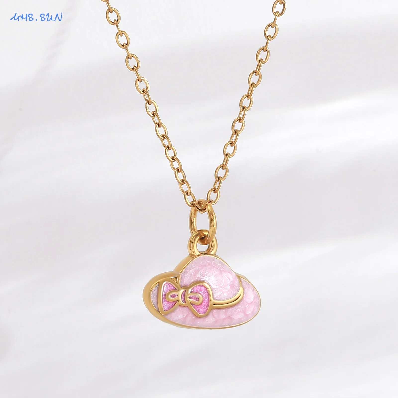 MHS.SUN Stainless Steel Drip Oil Hats/Lipstick/Bag Pendant Necklaces Fashion Gold Plated Party Jewelry Gifts For Women Girls