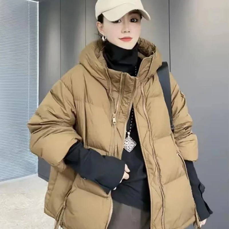 

2023 New Women Down Jacket Winter Coat Female Hooded Intensification Parkas Loose Warm Joker Outwear Hin Thin Overcoat