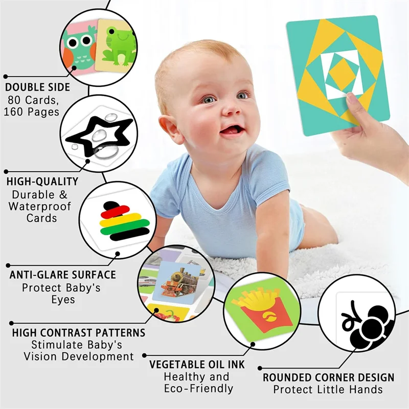 Cartes de stimulation de VISION pour bébé, cartes pour bébé à contraste élevé, cartes flash colorées noires et blanches pour bébé, jouets pour nouveau-nés