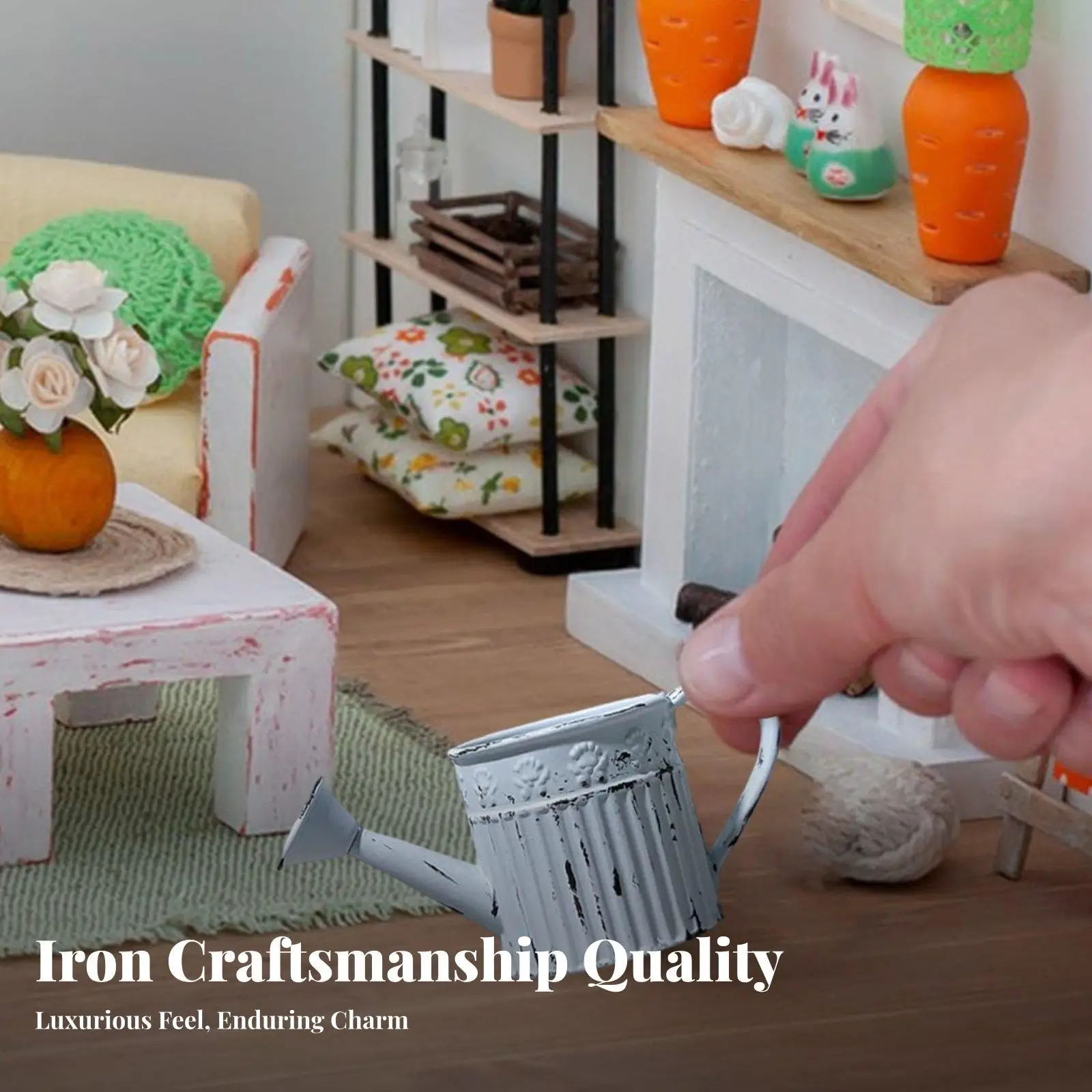 Miniature Plant Watering Can for Dollhouse Garden Alloy Retro Design Tiny Sprinkler for Diorama Display