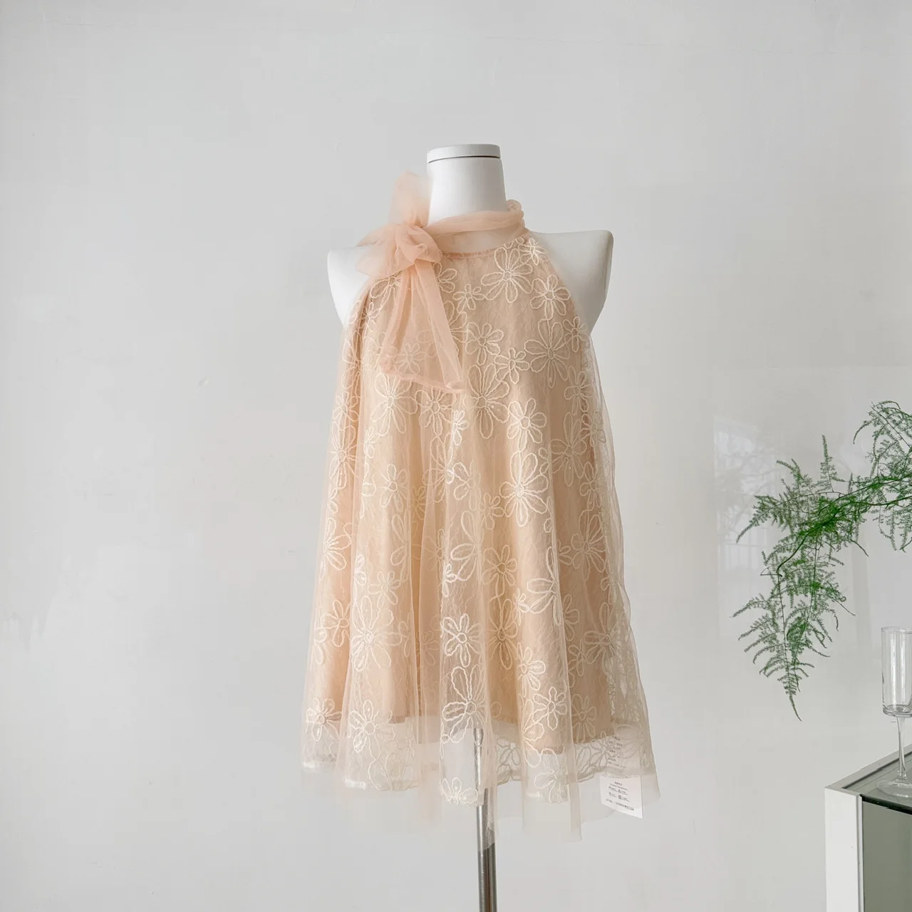 

Embellished A- Line Skirt with Hanging Neck Design Lace Butterfly Knot Tie Waist New 2025 Elegant Style Ankle-length