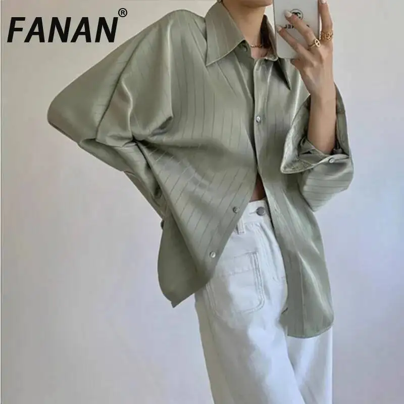 

FANAN Elegant Design Satin Shirts For Women Lapel Single Breasted Blouses Long Sleeve Sunscreen Tops 2026 Summer New