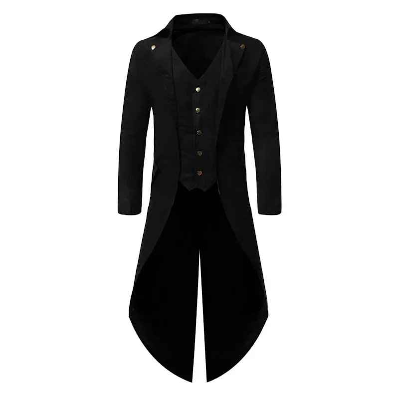 New 2024 Vintage Gothic Steampunk Tailcoat Men Slim Fit Long Sleeve Blazers Male Fashion Party Banquet Halloween Cosplay Costume