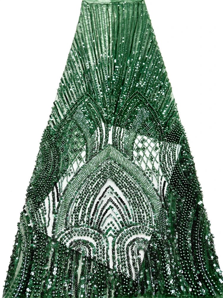 

2026 African French Sequined Lace Fabrics High Quality Tulle Lace Nigerian Beaded Embroidered Dress Material For Party Wedding