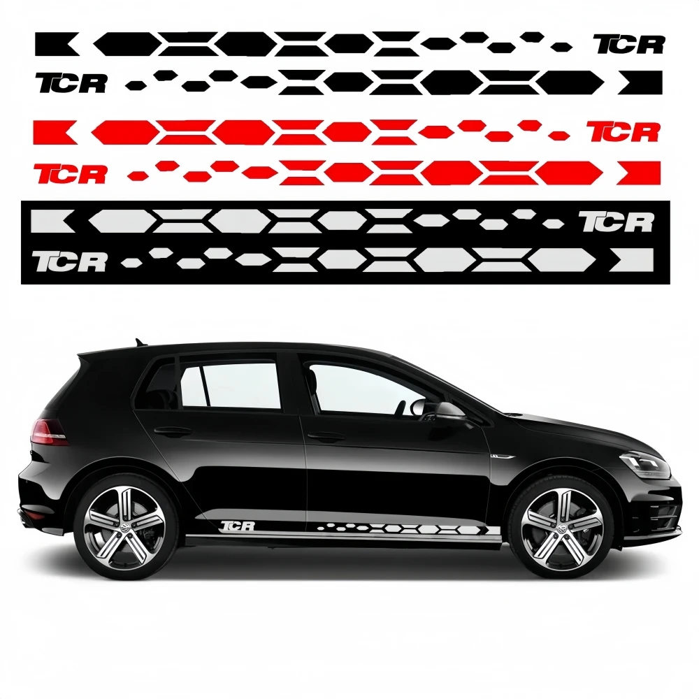 2PCS Car Door Side Stickers Racing Style Vinyl Decals For Volkswagen VW Golf 8 7 5 4 6 GTI MK8 MK7 MK5 MK6 MK4 MK3 MK2 POLO