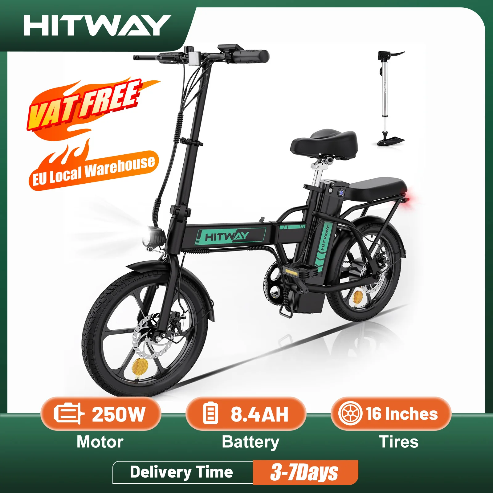 HITWAY Electric bike e-bike foldable city bike battery to Lithium36V/8.4ah, electric mileage can reach 35-70km